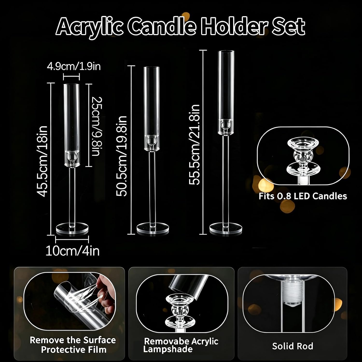 Vincidern 6pcs Clear Taper Candle Holder Set, Centerpieces for Tables, Acrylic Candlestick Holder for Dining Table, Fireplace, Wedding, Party, Holiday, Home Decor