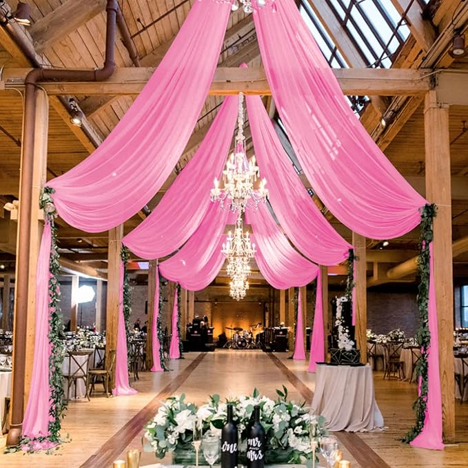 MODFUNS Wedding Arch Drapes Fabric Pink Ceiling Draping 2 Panels 5x20 FT Chiffon Curtains for Backdrop Sheer Voile Swag Curtain Wedding Drapery for Arch Bed Canopy Tent Backdrop for Reception Arbor