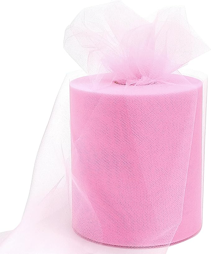 6" x 200 Yards Light Pink Tulle Fabric Rolls, Pink Spool Tulle Ribbon for DIY Tutu Skirt Wedding Decoration Baby Shower Birthday Party Backdrop Gift Wrapping Bow Craft Supplies