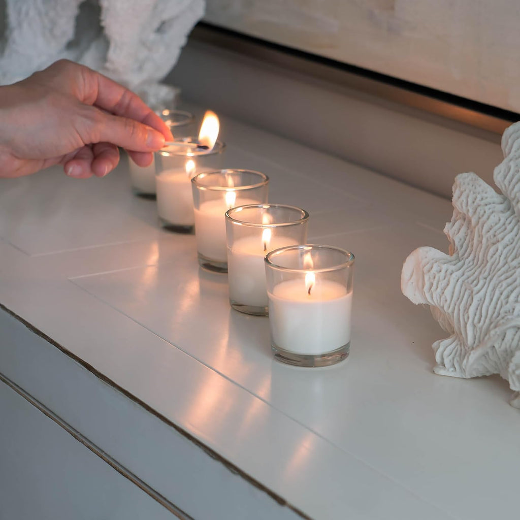Stonebriar 12 Hour Long Burning Unscented Wax Filled Votive Holders, 48 Pack, White