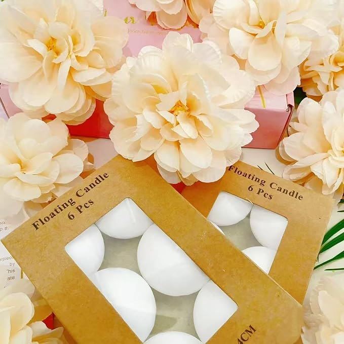 24 Pcs Floating Candles for Centerpieces and Floating Flowers for Centerpieces Champagne Artificial Flowers Vase Fillers for Wedding Table Party Home Decoration