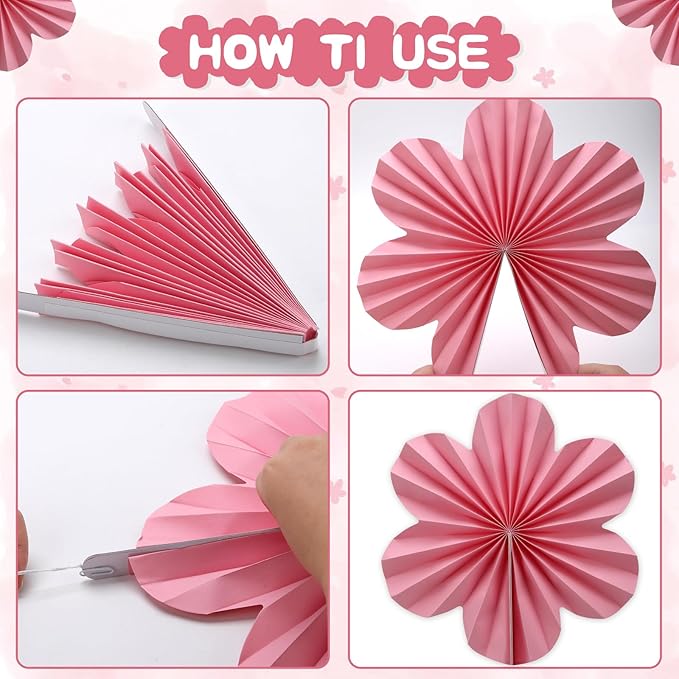 BestoFun 12 PCS Paper Flowers Fans Pink and Yellow Party Decorations Paper Flowers Decorations for Wall Girl Groovy Birthday Baby Shower Wedding Bachelorette Room Hanging Décor