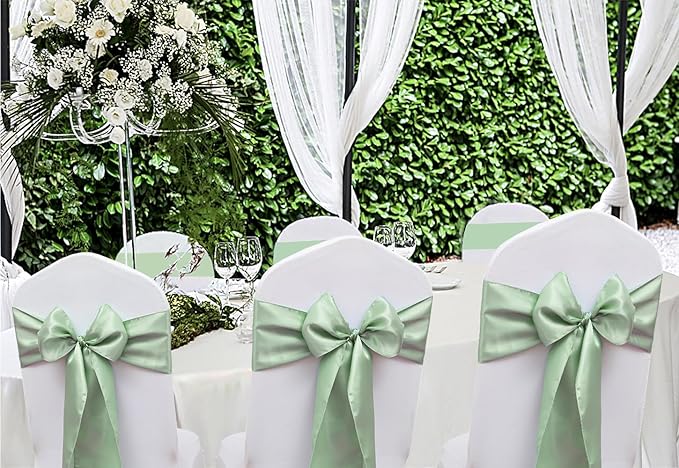 50 Pack Satin Sage Green Chair Sashes for Wedding Birthday Party Bridal Shower Gender Reveal Decorations, Sage Green Chair Sash for Folding Chairs Banquet Chairs Chiavari Chairs