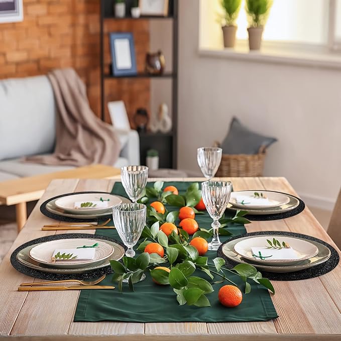 50 Pieces Black Glitter Paper Place Mats Sparkle 14'' Round Disposable Table Mats Black Doilies Decorative Placemats for Wedding Banquet Party Home Dining Table Decor