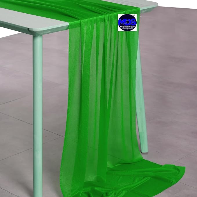 MDS Halloween Chiffon Table Runner - 10 Pack, 29 x 120 Inches, 10ft Each - Sheer Spooky Table Runners for Haunted House Parties, Trick-or-Treat Tables, Witchy Décor, Wedding & Events - Green