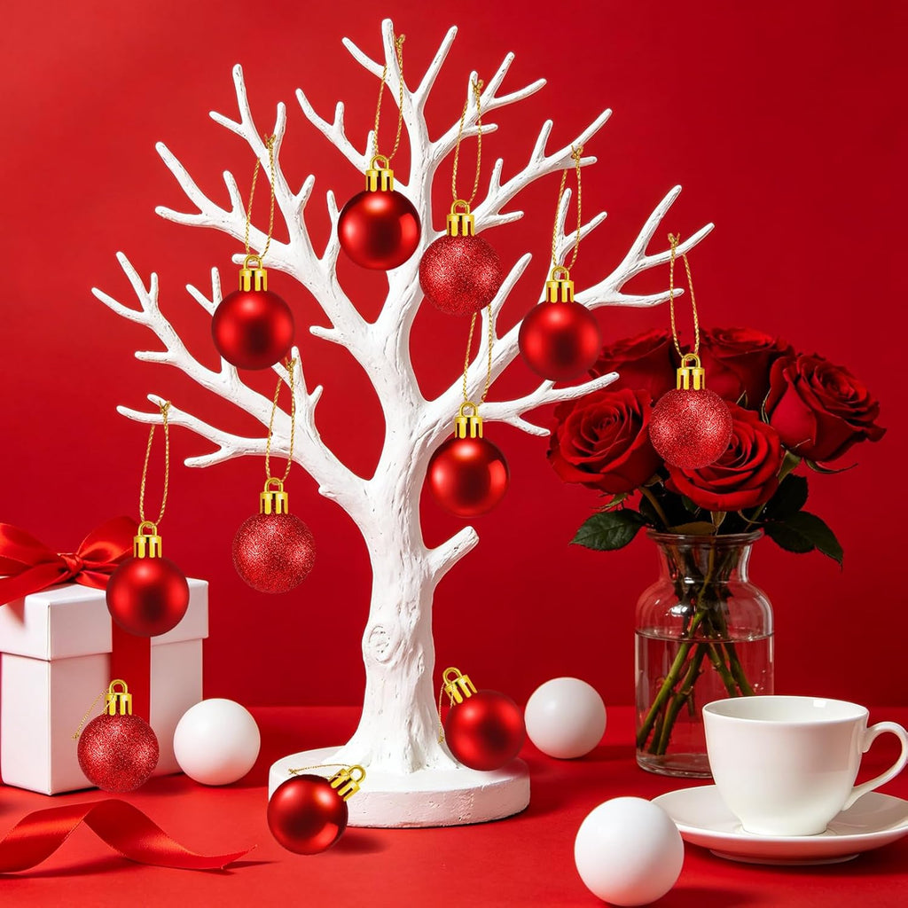 24 Count Small Red Christmas Ornaments Balls, Mini Red Ornaments for Mini Christmas Tree, Small Shatterproof Valentine Tree Decorative Hanging Bulbs Ball for Xmas Outdoor Party Decorations, 1.2 inch