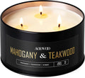 AOOVOO Mahogany Teakwood Candles for Men - 3 Wick 12oz Large Scented Candle, Long Lasting Soy Candles for Home Scented, Strong Fragranced Masculine Black Candle Gift for Father Day, Women & Men