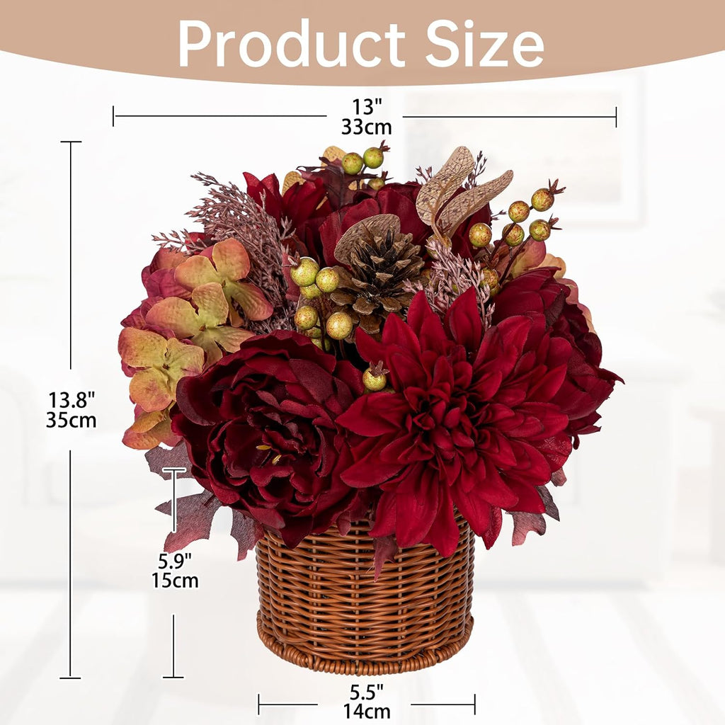 hydrangea 13.8" fall flowers arrangement in baskets pot shown in use