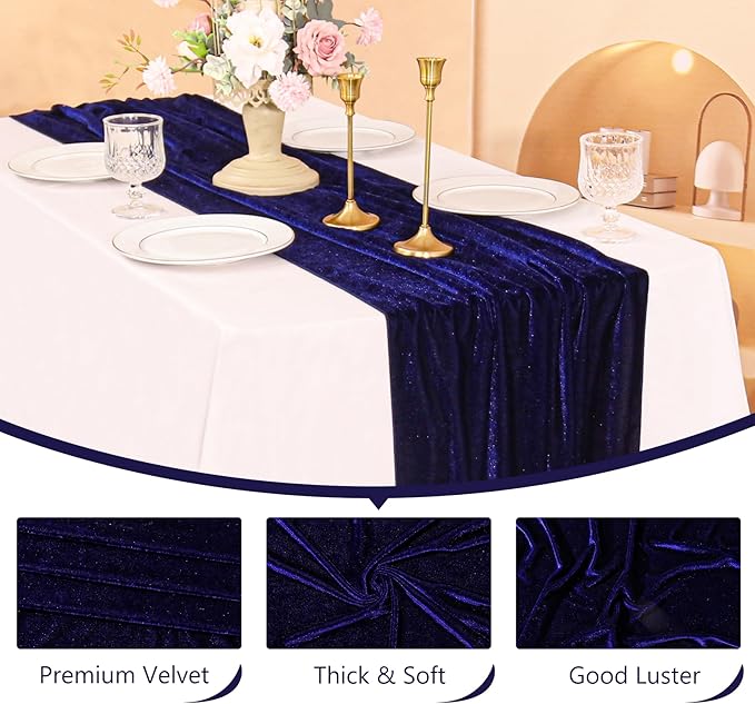Velvet Table Runner 20 x 120 Inches 10ft Luxurious Thick Soft Velvet Christmas Thanksgiving Wedding Reception Table Runner for Party Reception Decorations(Navy Blue, 1 Pack)