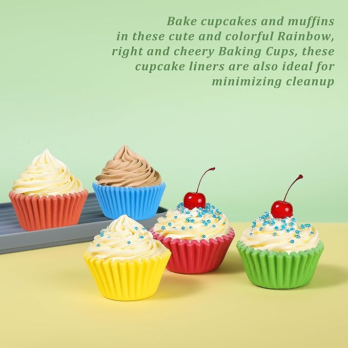 2 inch 1000-Count Mini Cupcake Liners Bright Colorful Muffin Baking Cups, Odorless,Baking Paper Cups for Baking Candy Cooking，Upgraded & Food Grade Grease-Proof Paper(Rainbow, 2 Inch)