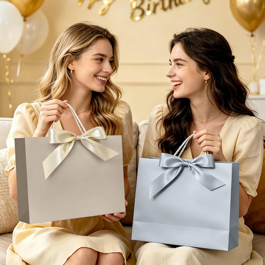 JMANNI Gift Bags with Handles, 13” Medium Gift Bag for Presents, 1 Pcs Bags with 2 Tissue Paper and 1 Cards for Graduation Baby Shower Wedding Fathers Day Mother's Day Birthday Party（champagne gold）