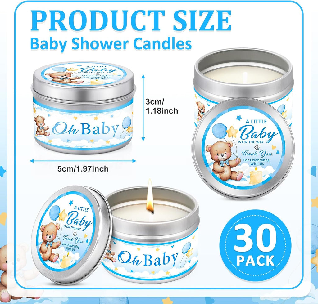VISCOO 30 Pack Baby Shower Party Favors Candles Lavender Scented, Baby Shower Favors for Guests Prizes, Girl Boy Gender Reveal Party Gifts Decorations (1.2 Oz, Blue)