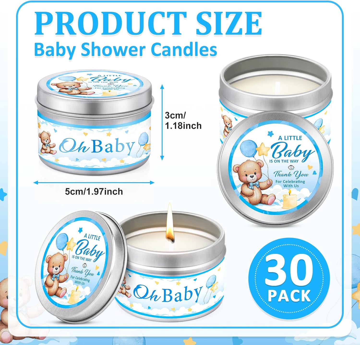 VISCOO 30 Pack Baby Shower Party Favors Candles Lavender Scented, Baby Shower Favors for Guests Prizes, Girl Boy Gender Reveal Party Gifts Decorations (1.2 Oz, Blue)