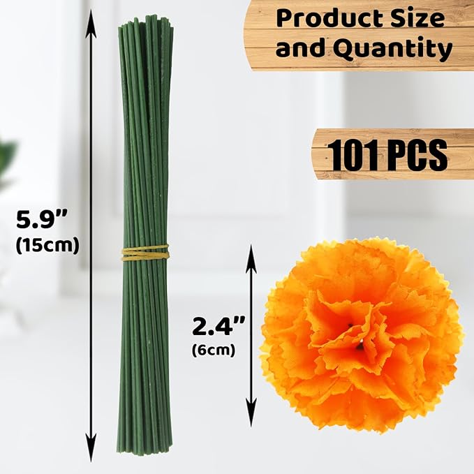 Hananona 101 Pcs Marigold Flower Heads Bulk, Silk Marigolds with Stems Artificial Mexican Flowers for Diwali Day of The Dead Dia De Los Muertos Ofrenda Decor