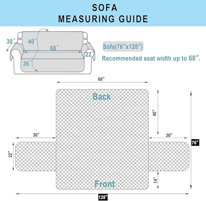 Reversible Sofa Covers Couch Cover Furniture Protector for Dogs Elastic Straps Water Resistant(Sofa,Dark Blue/Light Grey)