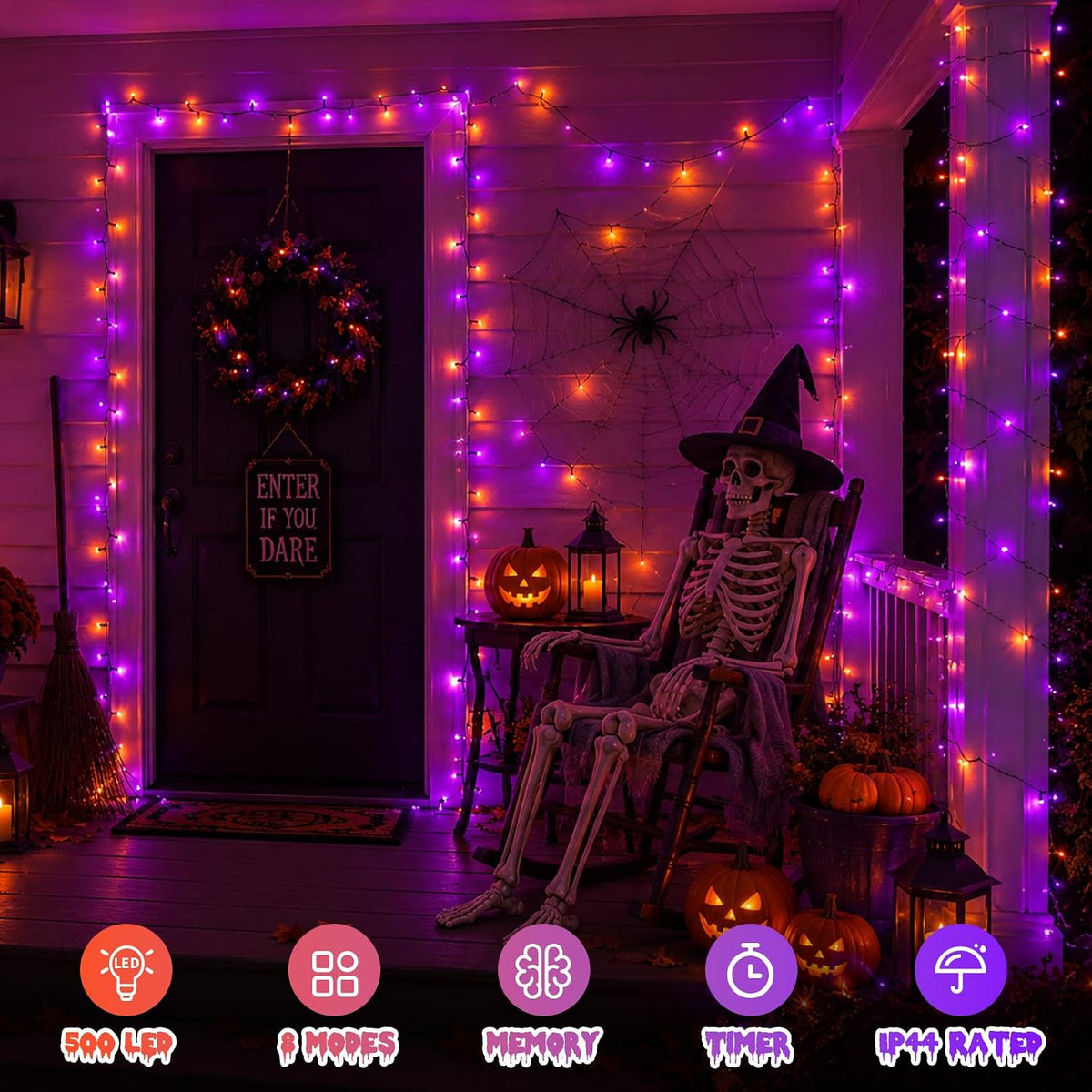 QITONG 165ft 500 LED Orange and Purple Halloween Lights Outdoor Waterproof, S...