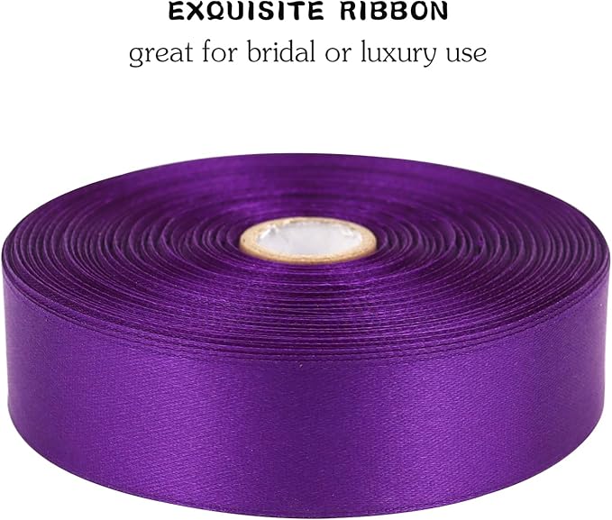 Purple Solid Satin Ribbon 1 Inch 50 Yards Solid Polyester Fabric Ribbon for Gift Wrapping Wedding Christmas Baby Shower Birthday Party Decoration Handmade Immortal Flower Craft