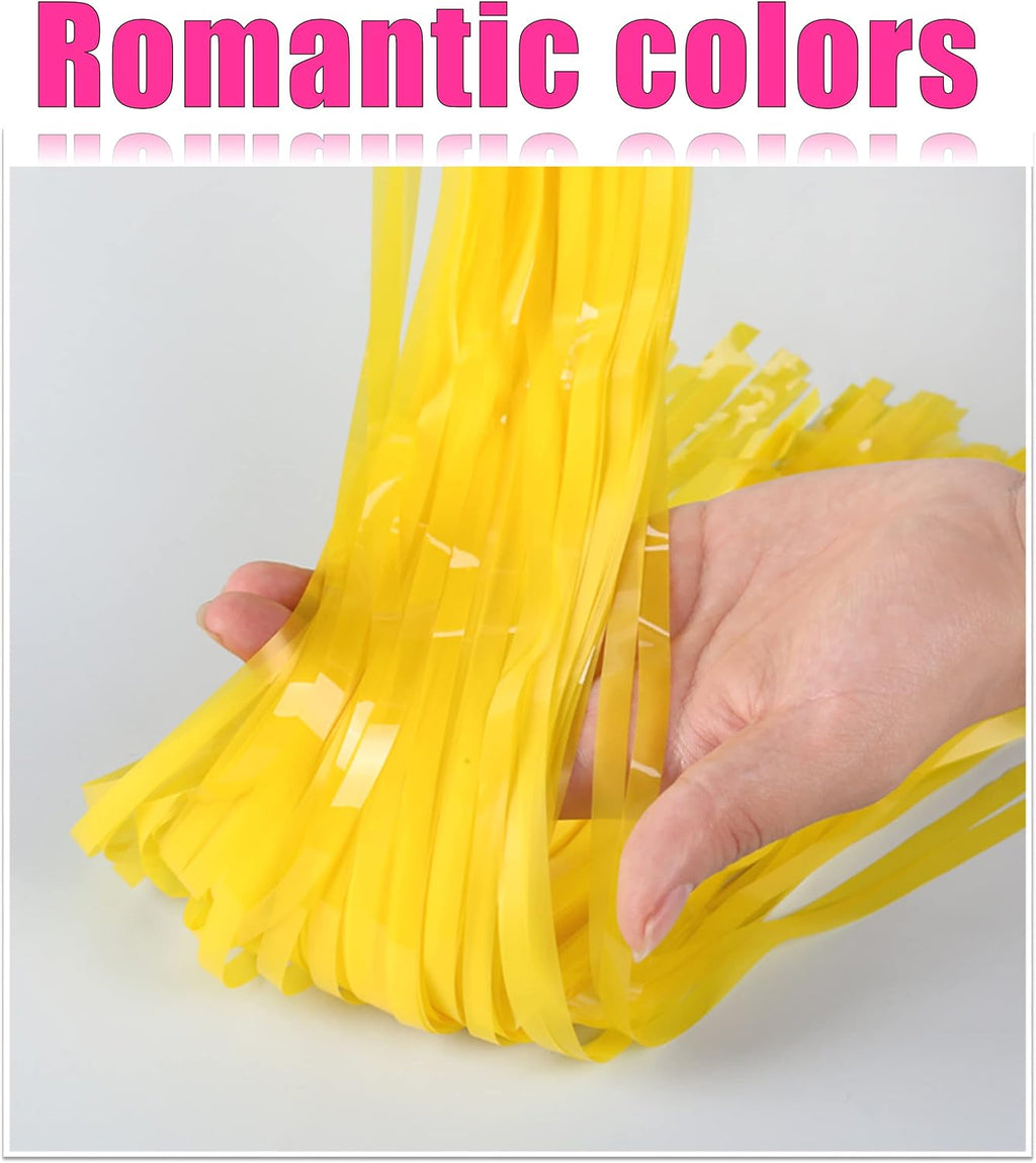 2PC Yellow Backdrop Curtain for Birthday Party Decorations, Yellow Streamers Fringe Backdrop Birthday Decorations, Foil Fringe Curtains Party Decorations