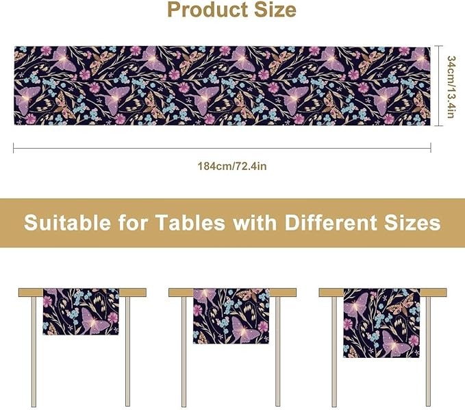 Moth Table Runner, Boho Aesthetic Moth Magic Table Runner for Home Kitchen Dining Party Indoor Outdoor Decoration 13x70 Inch