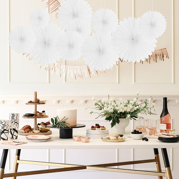 20 Pcs White Hanging Paper Fan, Hanging Honeycomb Round Paper Fans for Weddings, Birthdays, Christmas, Baby Showers, Classroom, Events Ceiling Party Supplies Decorations