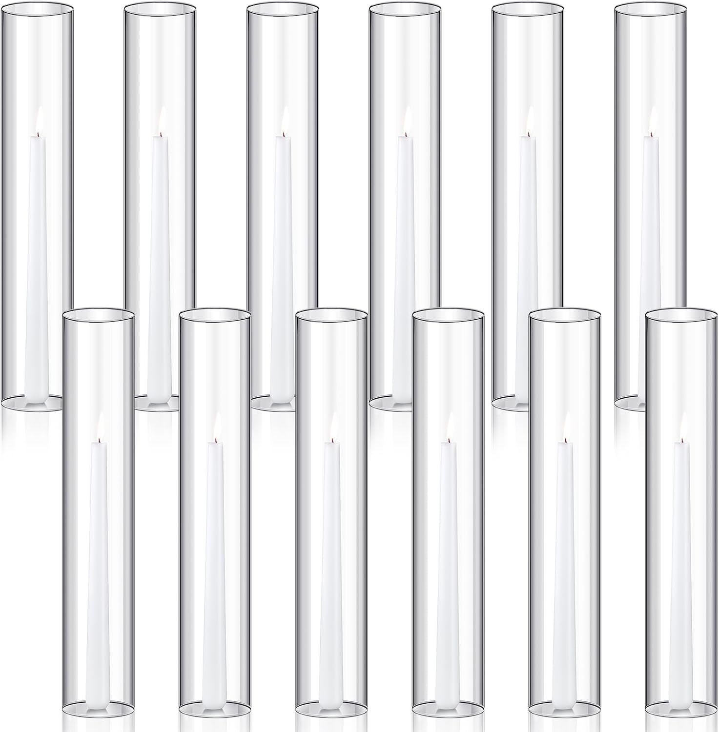Treela 6 Pcs 2.5" W x 14" H Hurricane Candle Holder Sleeve Bottomless Glass Cylinder Candleholder Sleeve Tall Candle Glass Cover Clear Open Ended Shade Chimney Tube Cover for Pillar Taper Lamp
