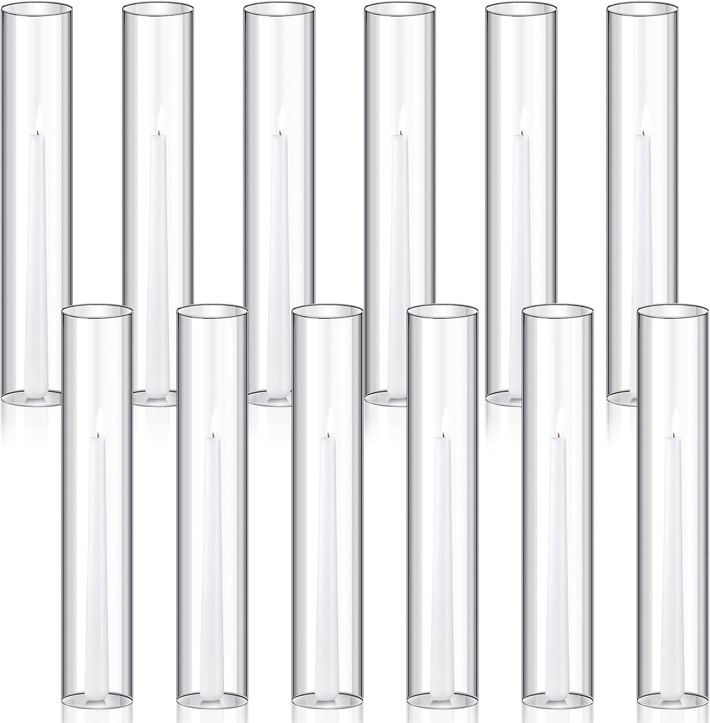 Treela 6 Pcs 2.5" W x 14" H Hurricane Candle Holder Sleeve Bottomless Glass Cylinder Candleholder Sleeve Tall Candle Glass Cover Clear Open Ended Shade Chimney Tube Cover for Pillar Taper Lamp