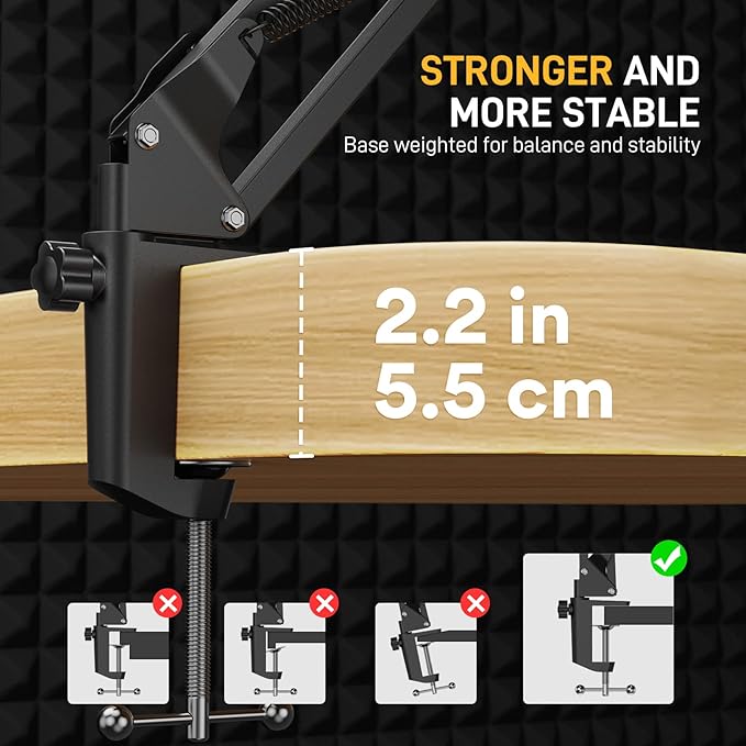 MAONO Boom Arm Microphone Stand: Adjustable Metal Suspension Mic Boom Arm for Podcast Gaming Streaming Recording,with Desk Clamp and 3/8" to 5/8" Screw Adapter-Max Load 1KG BA20 Black