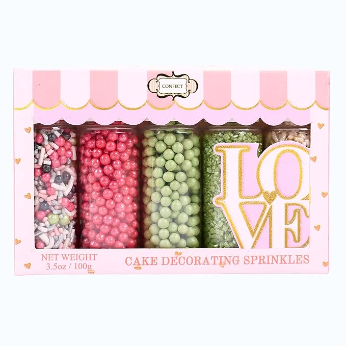Confect Sprinkles for Cakes & Cupcakes | Birthday Party Mix - Hot Pink, Black & Orchid Green Dragees, Gold, Green Sparkling Sugar | Vegan, Gluten-Free, Nut-Free, Dairy-Free | Handcrafted - 5 Oz