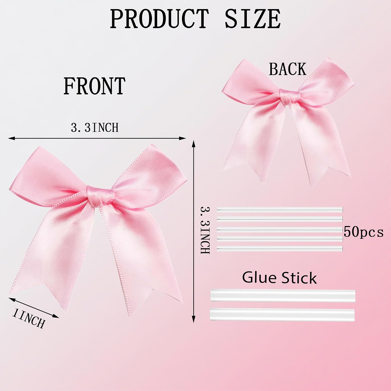 50 Pcs Twist Tie Bows Satin Ribbon Bow 3.3 Inch Gift Wrap Bow Craft Bows for Gift Wrapping, Party Decorations Gifts Bag DIY Treat Bags Light Pink