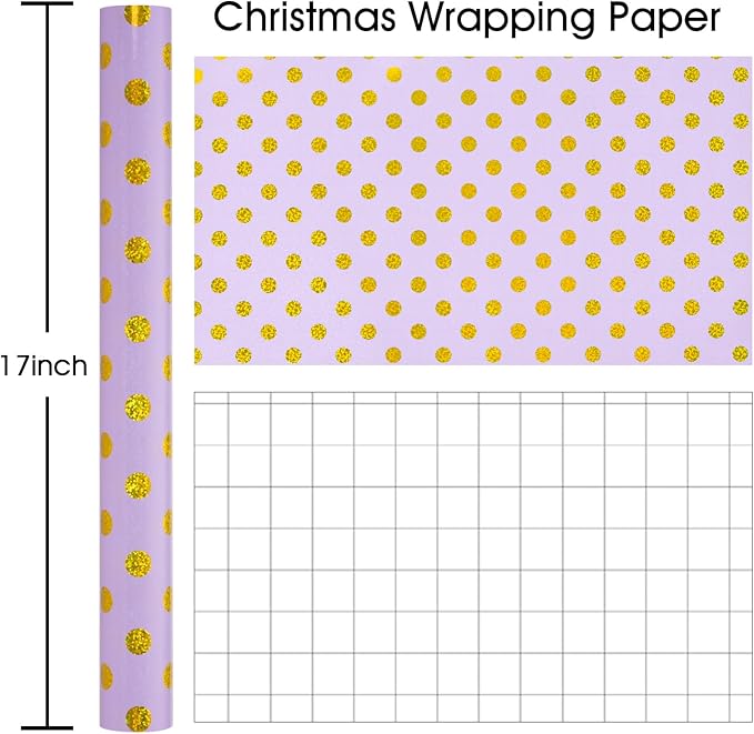 Burymento Purple Holographic Dots Wrapping Paper, Reversible Gold Gift Wrap for Birthday, Valentines, Mothers day, Graduation, Wedding, Fathers day, Baby Shower, Christmas (17in x 16.4ft)