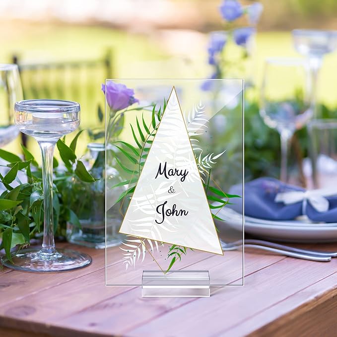 12 Pcs Clear Acrylic Place Cards with 12pcs Acrylic Holder Wedding Table Numbers with Centerpiece Stand Sign and Holder DIY Table Name Cards Plates for Wedding Reception Banquet Decors