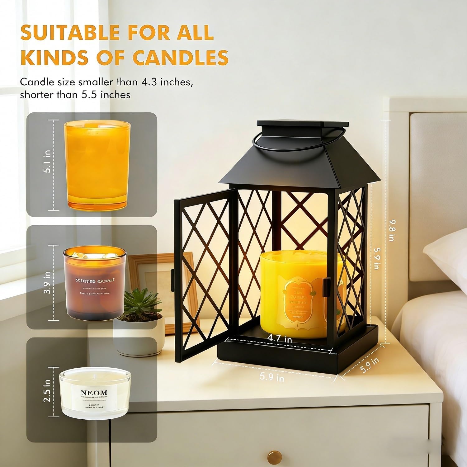 Candle Warmer Lamp with Timer, Dimmable Candle Warmer Lantern for Large 3 Wick Jar Candles Vintage Enclosed Metal Candle Lamp Farmhouse, Wax Melts Warmer, Home Decor Birthday Gifts for Women Mom