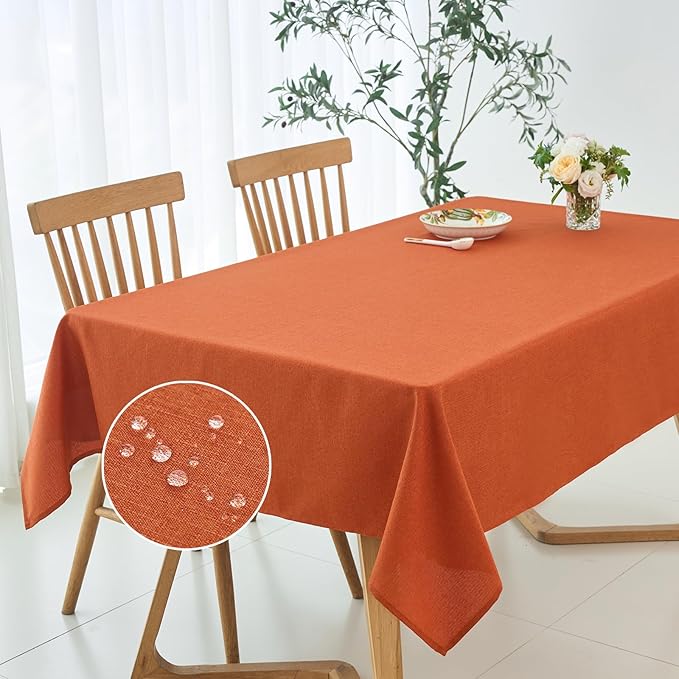 maxmill Linen Textured Rectangular Tablecloth Water Resistance Antiwrinkle Spillproof Fall Table Cloth for Dining Room, Thanksgiving Party Holiday Dinner, Halloween Tablecloths, 60 x 108 Inch, Rust