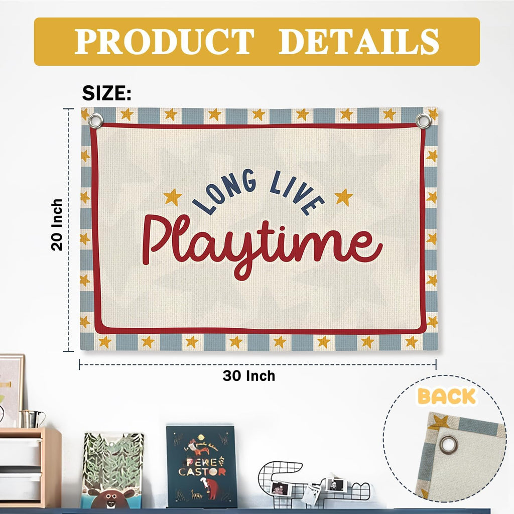 Playroom Wall Decor, Long Live Playtime Linen Canvas Banner,Toddler Playroom Decor Kids Room Nursery with Star Pattern Wall Decor for Toddler Boys Toy Room Bedroom,30x20 Inch