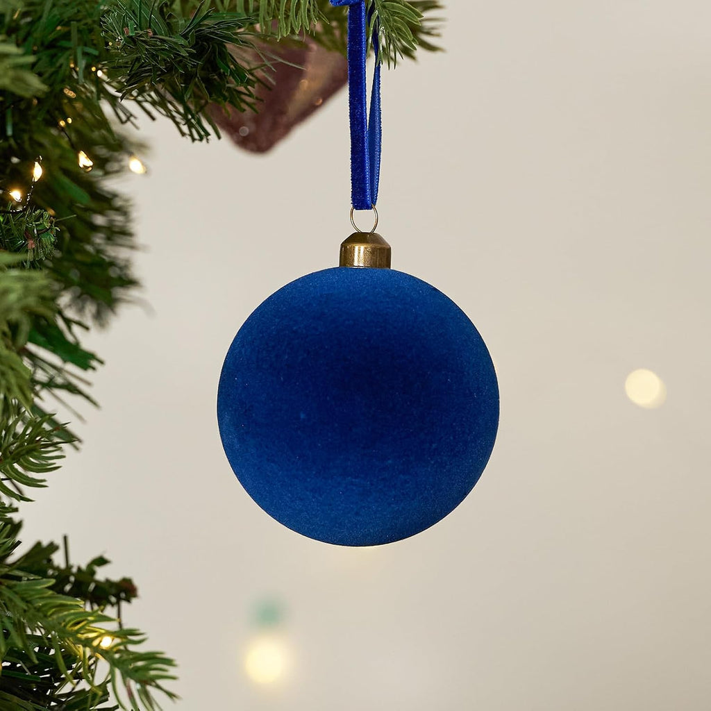 DN DECONATION Christmas Tree Ornaments Set of 9, Blue Velvet Decorative Hanging Ball Ornaments, 3.14” Plastic Christmas Ball for Home Holiday Party Decor Winter Indoor Decoration Xmas Gifts