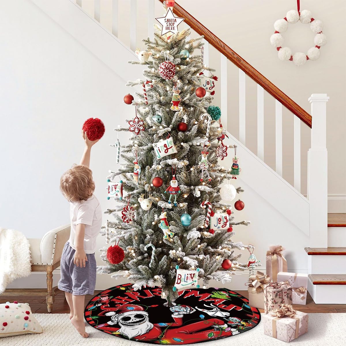 Christmas Tree Skirt 48'' Navidad Tree Collar Winter Xmas Tree Mat Indoor Outdoor Decor Merry Christmas Decorations for Home