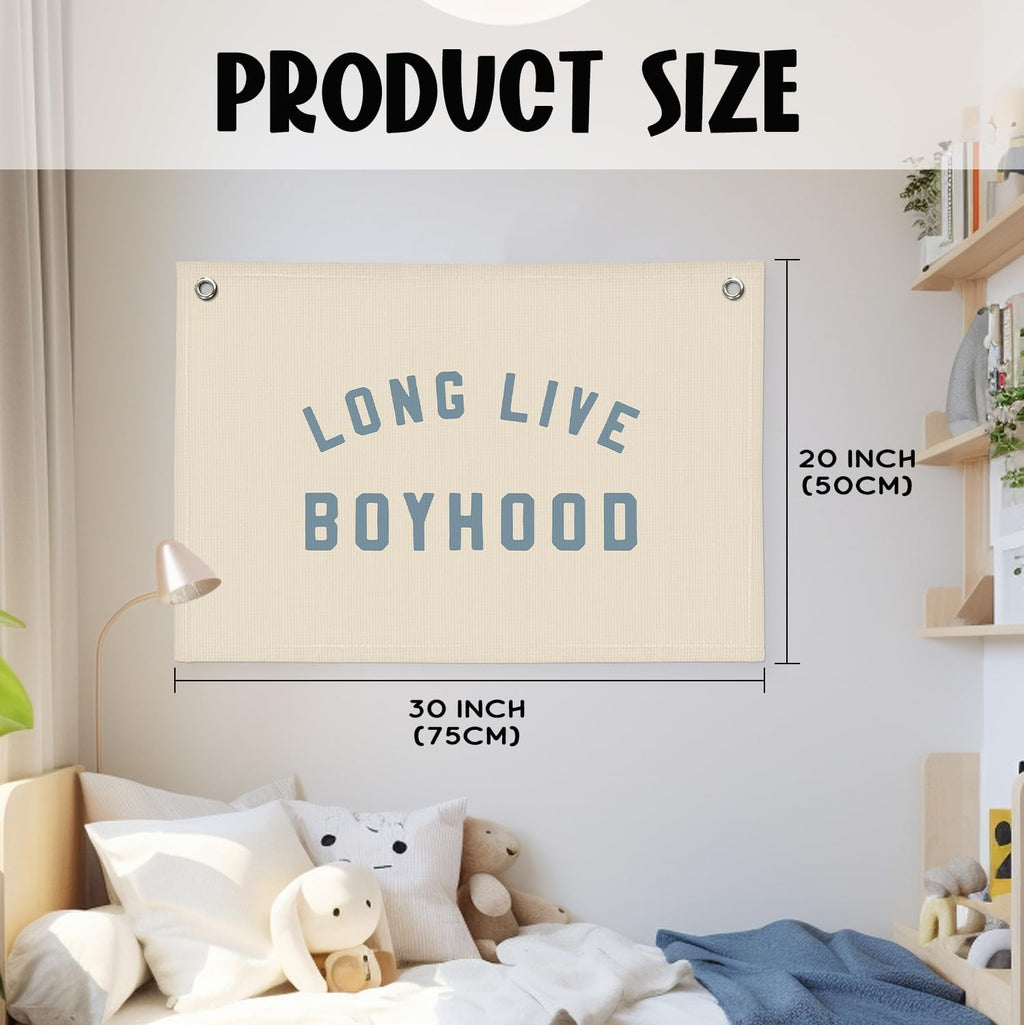 Boys Room Decor, Long Live Boyhood Banner, Baby Boy Shower Decorations, Linen Canvas Banner Wall Hanging Flag Decor for Toddler Boy Room Nursery Playroom 20x30
