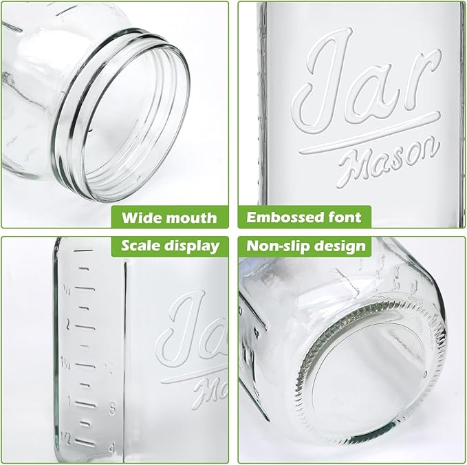QAPPDA Wide Mouth Mason Jars 32 oz 12 Pack, Large Glass Jars Canning Jar with Lids for Pickling, Storage Food, Meal Prep, Jams, and Spices