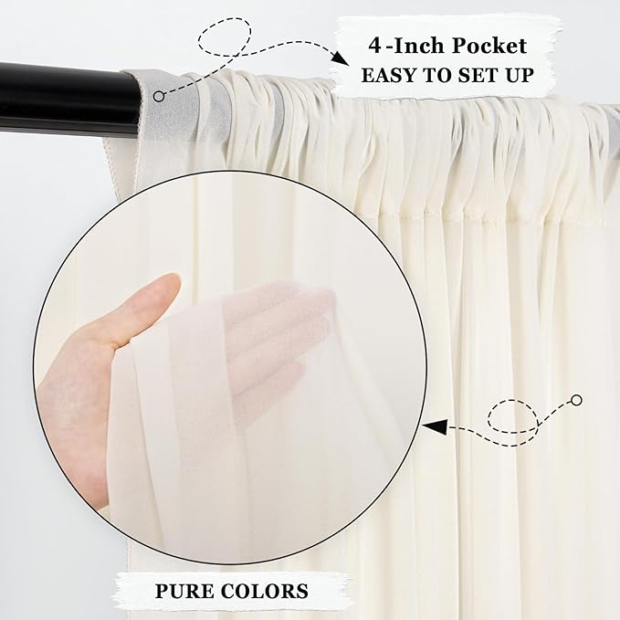 DUOBAO Ivory Chiffon Curtains Baby Shower Background 2 Panels 58"x96"Collapsible Bright Curtain 5ft x 8ft for Weddings Drapes Living Room Voile Window Photography