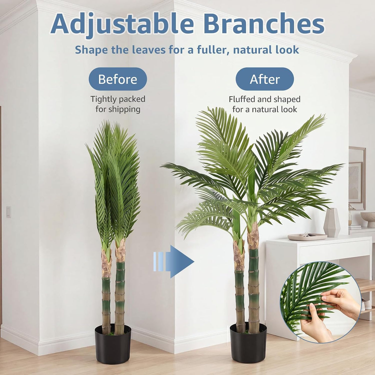dumos 47in artificial palm tree, realistic faux indoor, side view