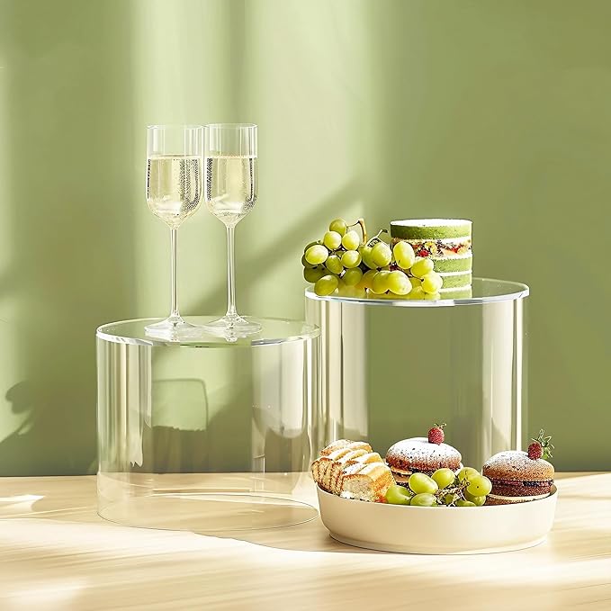 6Pcs Buffet Risers, Food Risers for Buffet, Acrylic Boxes for Display Round Riser Display Cases Acrylic Round Display Base, Clear(Size 6",6.5",6.7",7",7.5",8")