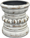 dwellington Farmhouse Rustic Wood Pillar Candle Holder, Decorative Beaded Candlestick Holder Stand for Home Décor, Gifts, Wedding (White Wash)