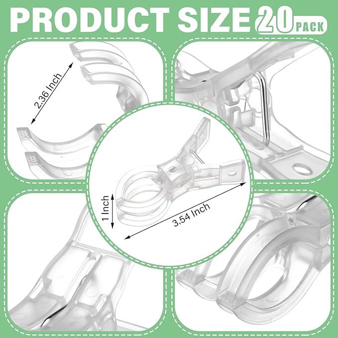 LemonRoad 20 Pack Large Balloon Arch Clips Plastic Transparent Backdrop Spring Clamps 3.5 Inch Heavy Duty Clip for Balloon Arch Kit Birthday Decoration Crafts Woodworking Photography Studios (Clear)