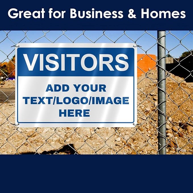 Custom Signs Outdoor Metal - 12 x 8 Customized Personalized Aluminum Signs for Office, Home, Business, Decor, Custom Rust-Proof Sign (VISITORS)