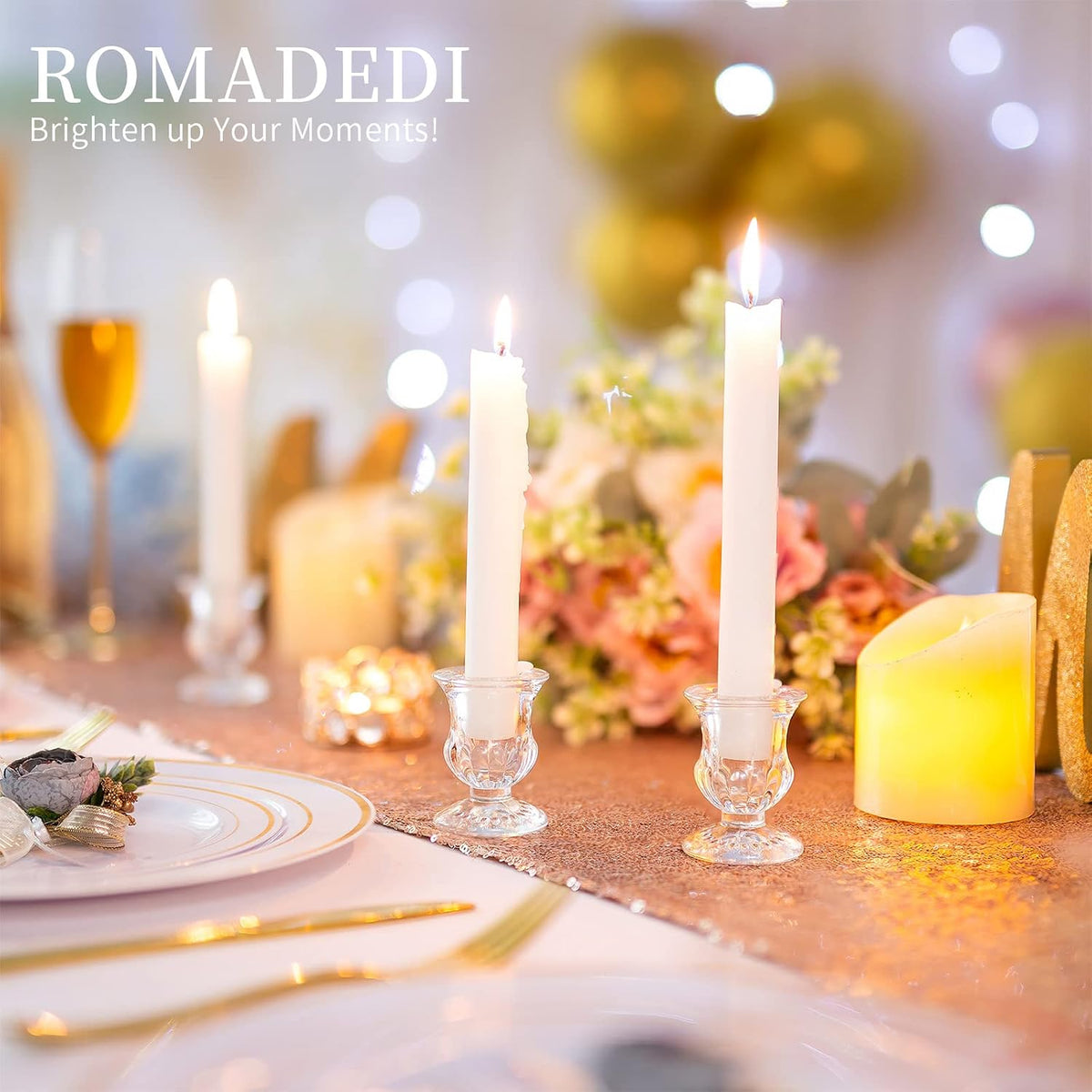 Romadedi Glass Taper Candle Holders, Clear, Pack of 20