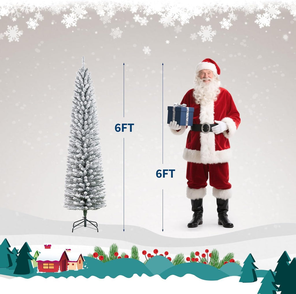 6ft flocked pencil christmas tree - pre-lit frosted shown in use
