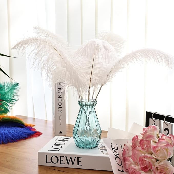 Bulk White Ostrich Feathers - 12pcs 12-14inch Crafting Supplies for Centerpiece Table Decorations