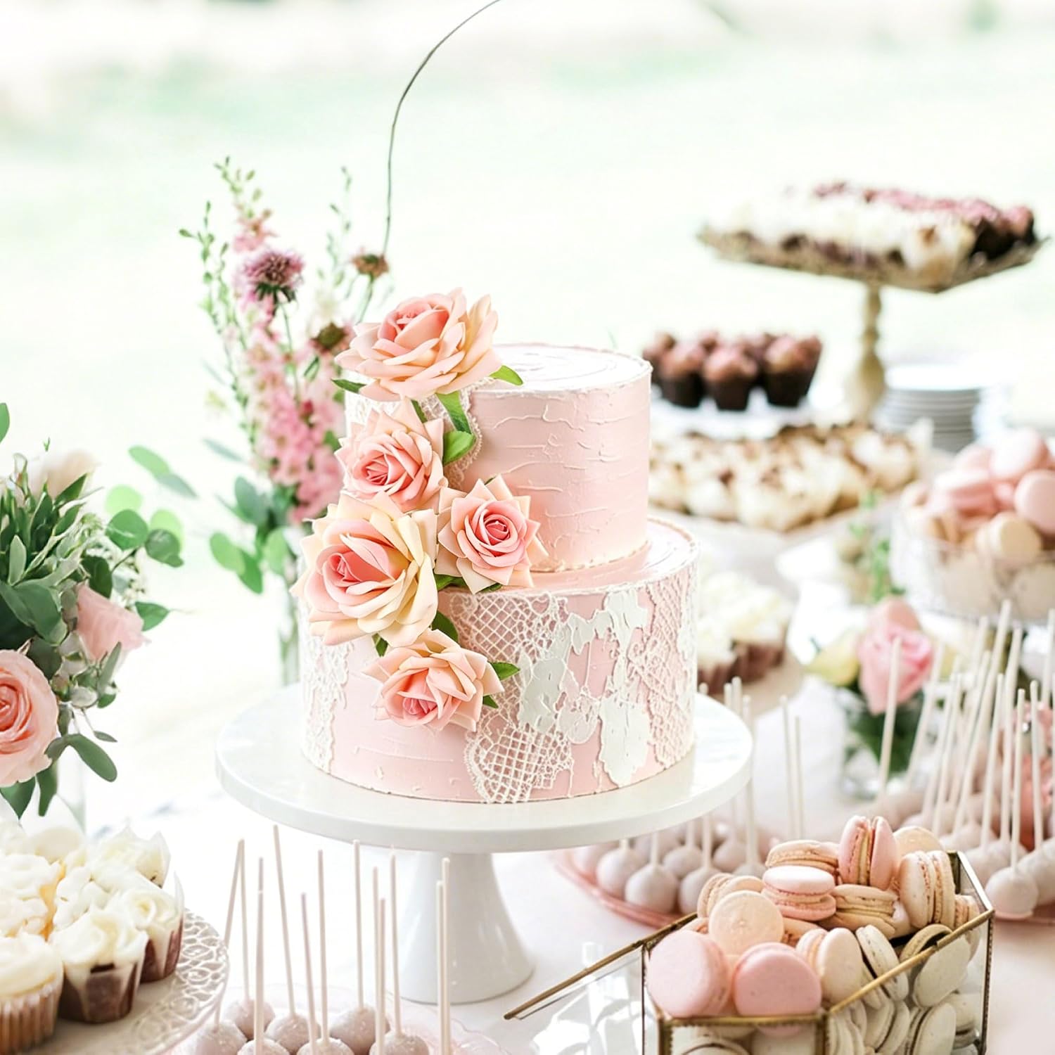 5Pcs Champagne Flower Cake Topper Artificial 3D Flowers Cake Decoration | Artificial Champagne Rose Flower, Different Sizes 3D Flowers Table Decorations,Bridal Shower, Wedding Anniversary Cake Decors