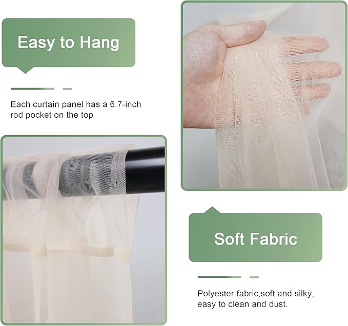 Tulle Backdrop Curtain with Lights String 20 X 10FT Champagne Sheer Tulle Backdrop Curtains for Wedding Birthday Party Reception Photo Booth Background Decorations (4 Panels 5x10FT)