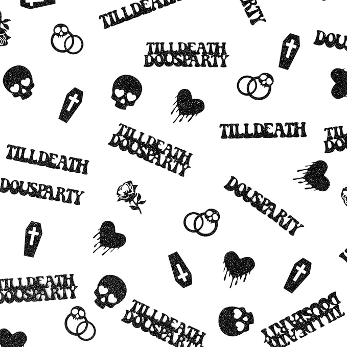 Till Death Do Us Party Confetti, Glitter Halloween Bachelorette Party Table Decorations, Skull Ring Heart Confetti for Gothic Halloween Bachelorette Weeding Bridal Shower Party Decorations（115pcs）